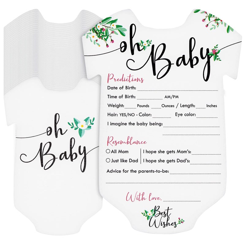 Sparkle and Bash Baby Prediction Cards - 5 x 7 in, Pack of 50, Black White Pink Floral - Baby Shower Predictions & Advice Cards for Parents-to-Be - Image 1